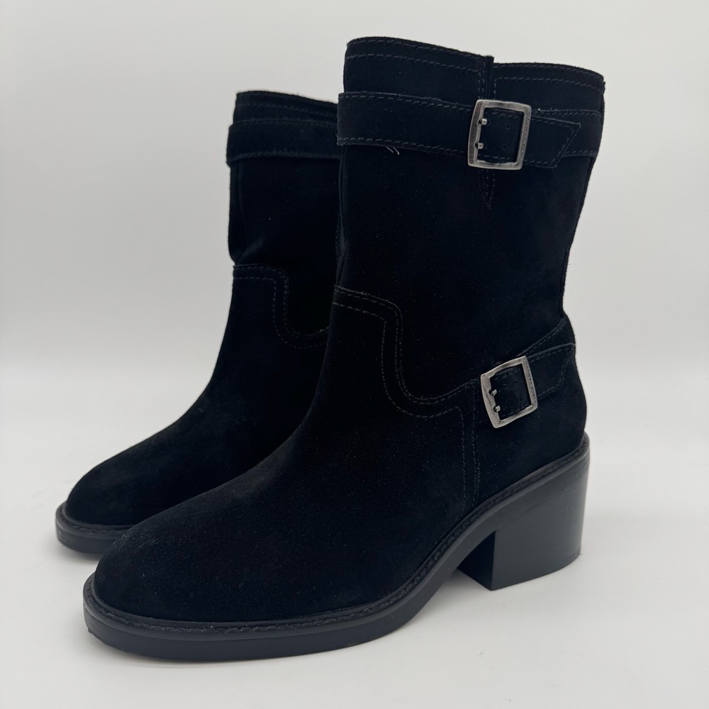 Vince Camuto Vergila Black Suede Leather Heeled Zip Boots Size 9.5